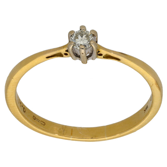 18ct Gold 0.15ct Diamond Solitaire Ring Size R