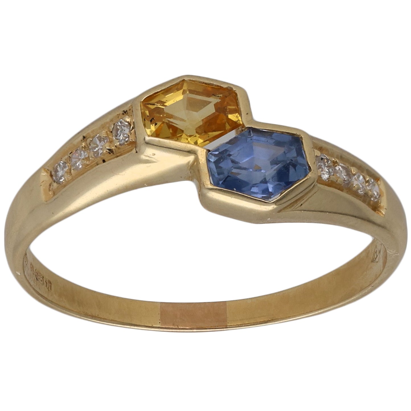 14ct Gold Sapphire & 0.08ct Diamond Dress/Cocktail Ring Size O