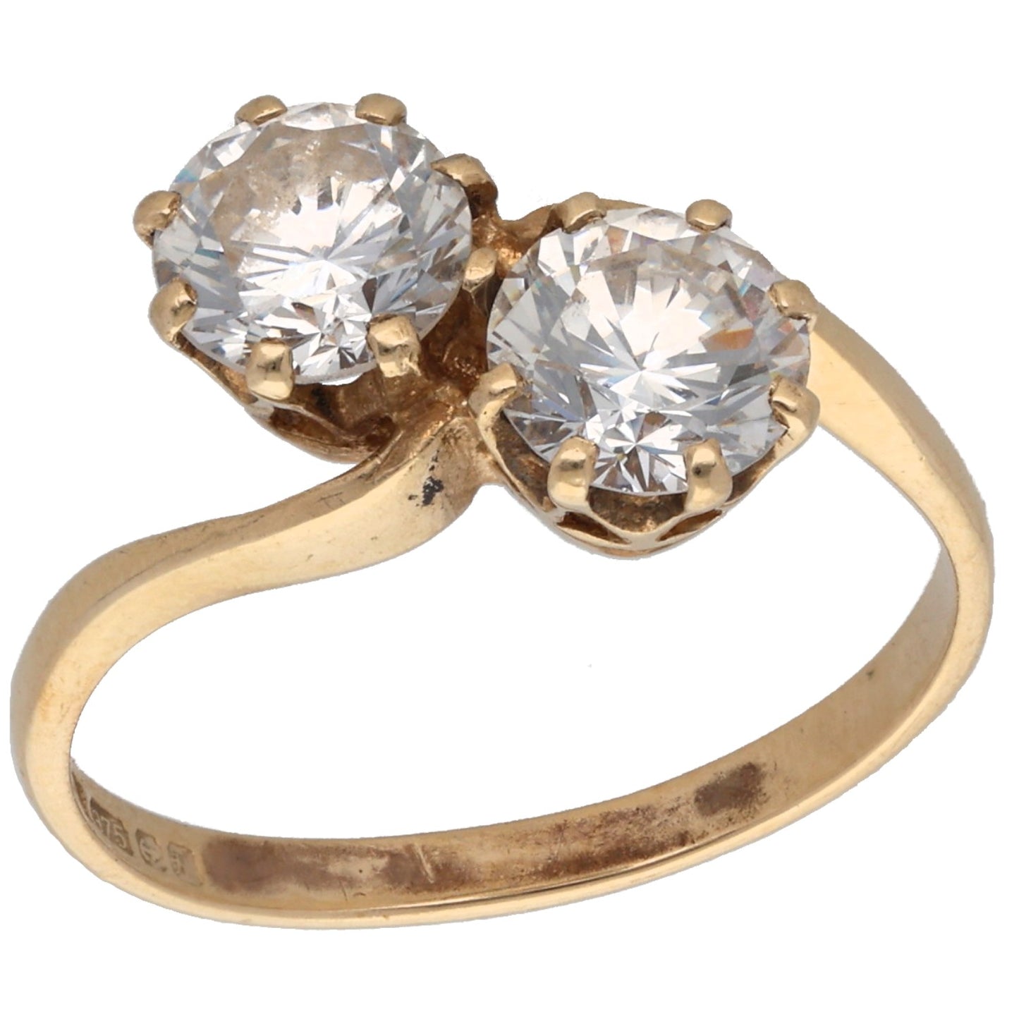 9ct Gold Cubic Zirconia Two Stone Ring Size O