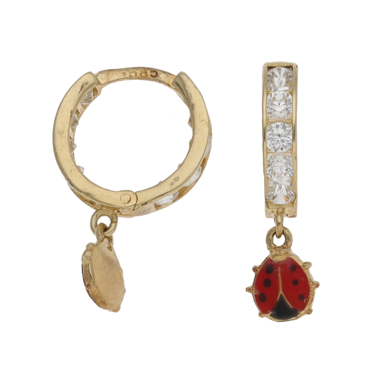 14ct Gold Cubic Zirconia Ladybug Drop Earrings