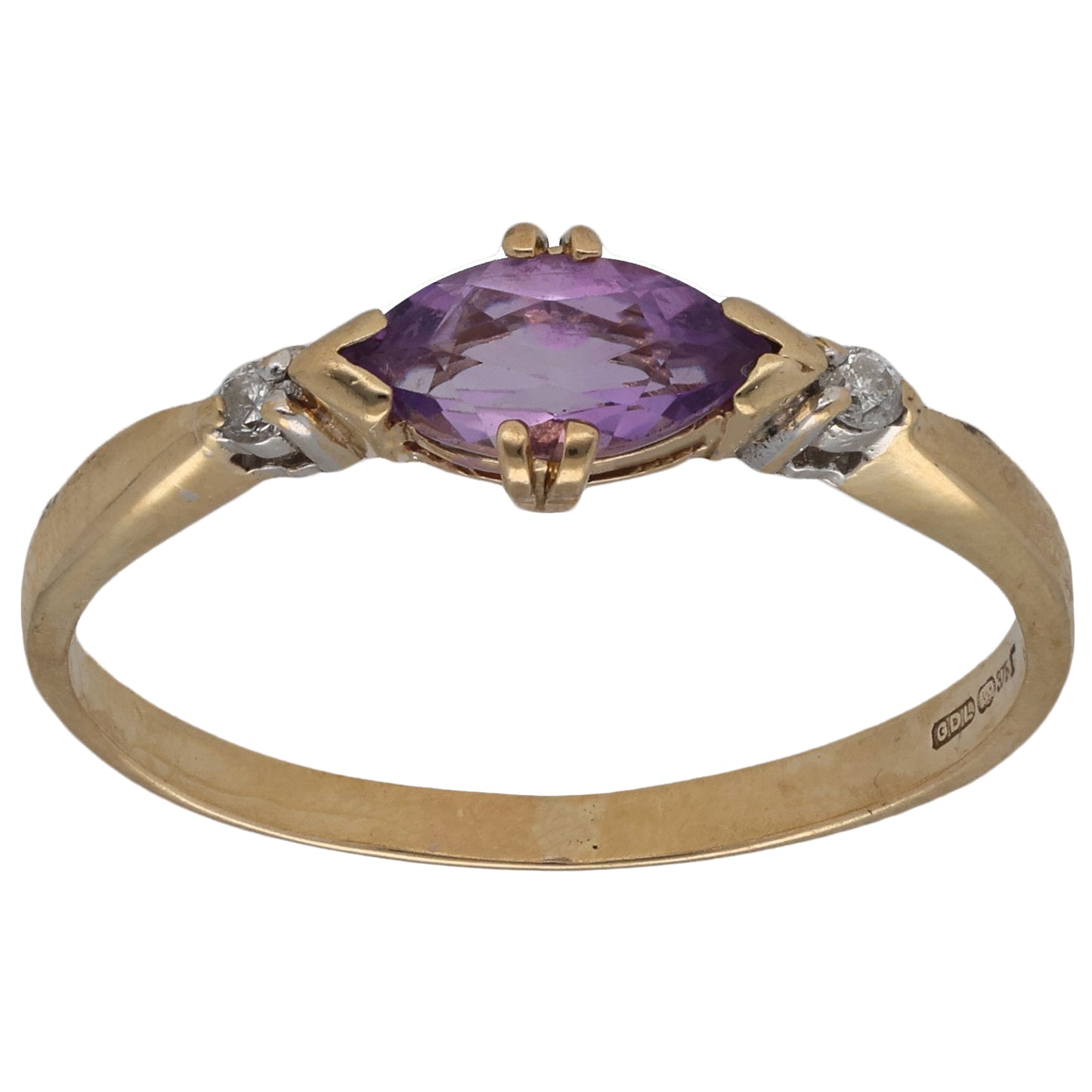 9ct Gold Amethyst & 0.02ct Diamond Dress/Cocktail Ring Size P