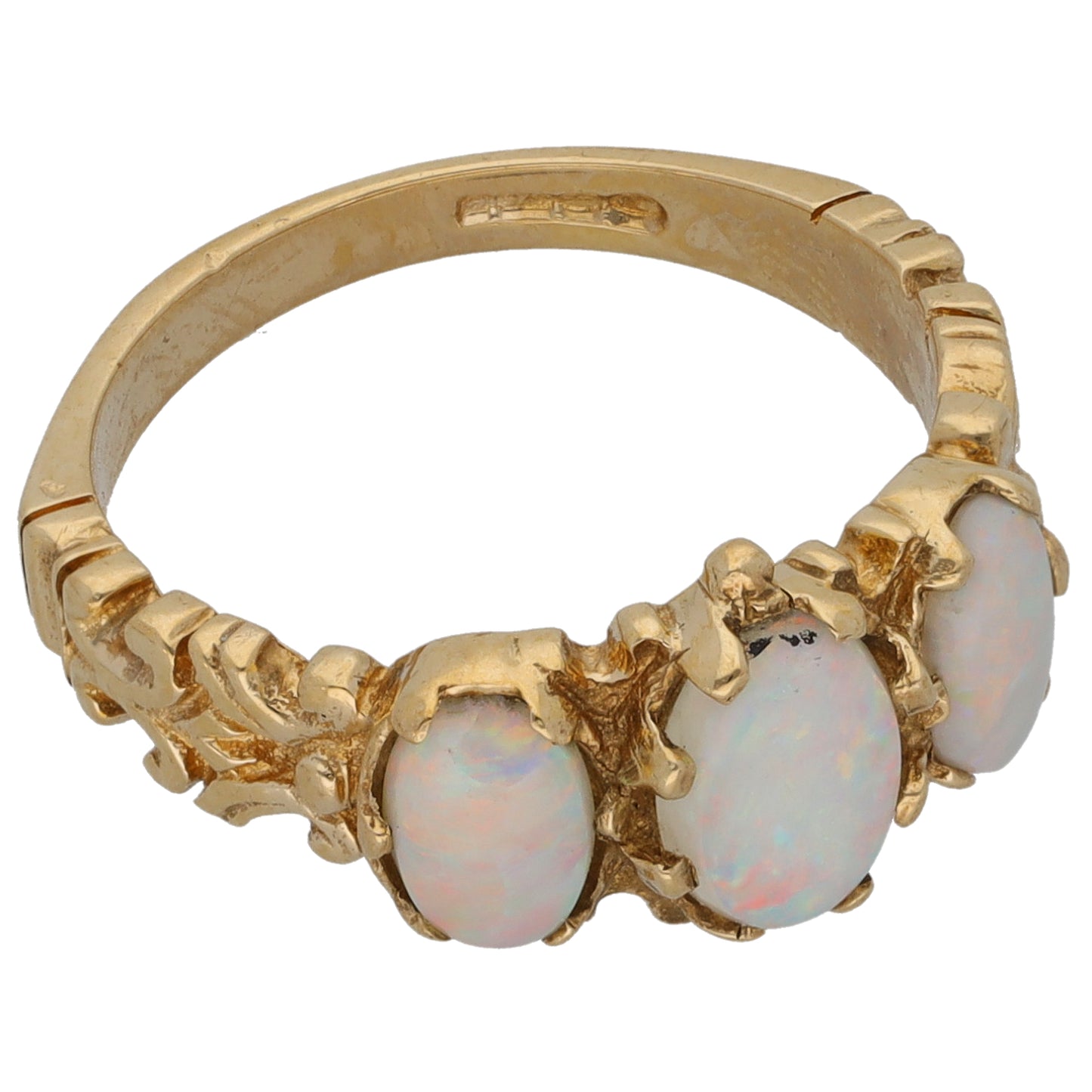 9ct Gold Opal Three Stone Ring Size L