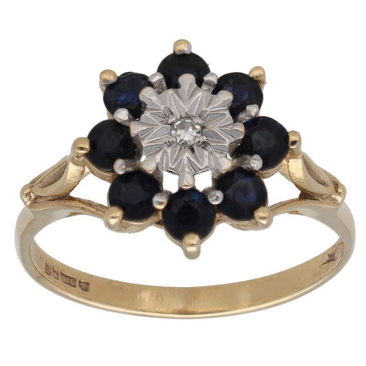9ct Gold Sapphire & 0.03ct Diamond Dress/Cocktail Ring Size N
