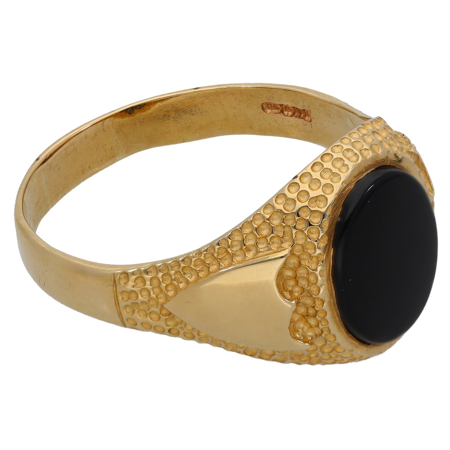 9ct Gold Onyx Patterned Single Stone Signet Ring Size Z