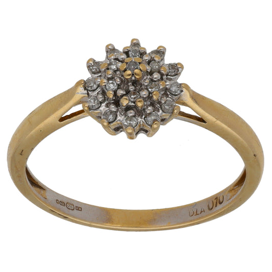9ct Gold 0.10ct Diamond Cluster Ring Size O