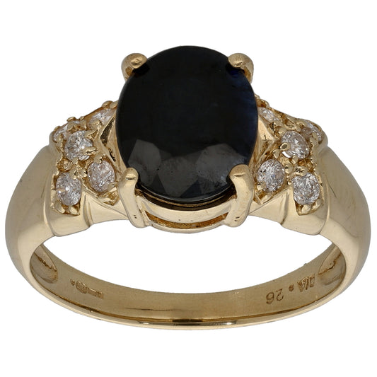 9ct Gold 0.40ct Diamond & Sapphire Solitaire Ring With Accent Stones Size P