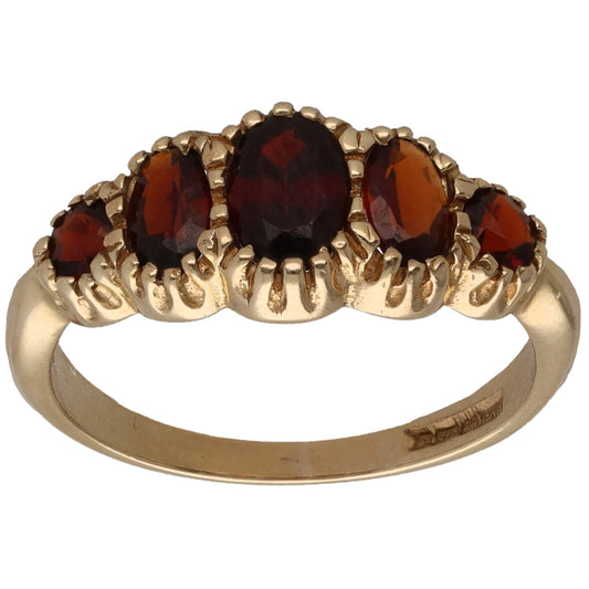 9ct Gold Garnet Half Eternity Ring Size M