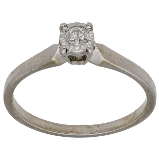 9ct White Gold 0.10ct Diamond Solitaire Ring Size Q
