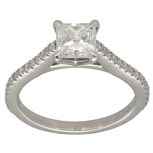 Platinum 1.29ct Diamond Solitaire Ring With Accent Stones Size L