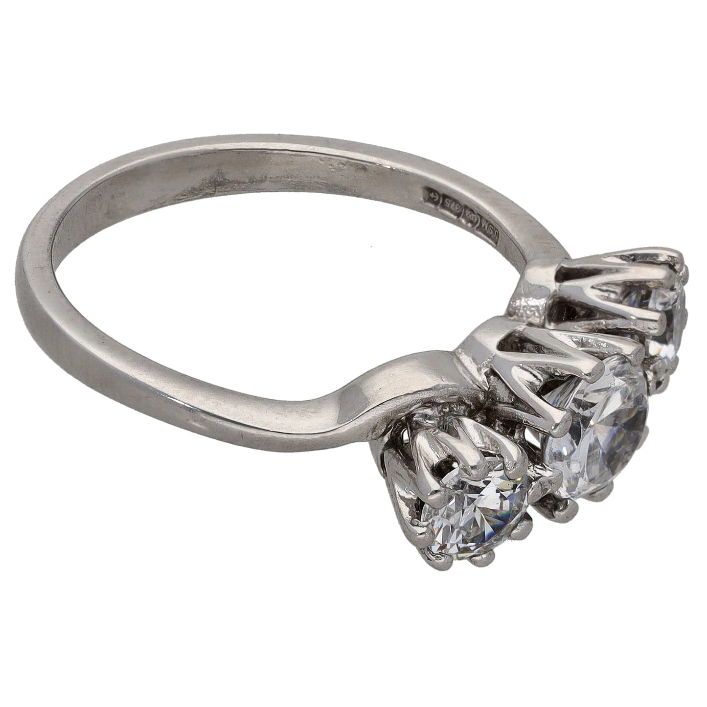 9ct White Gold Cubic Zirconia Trilogy Ring Size Q