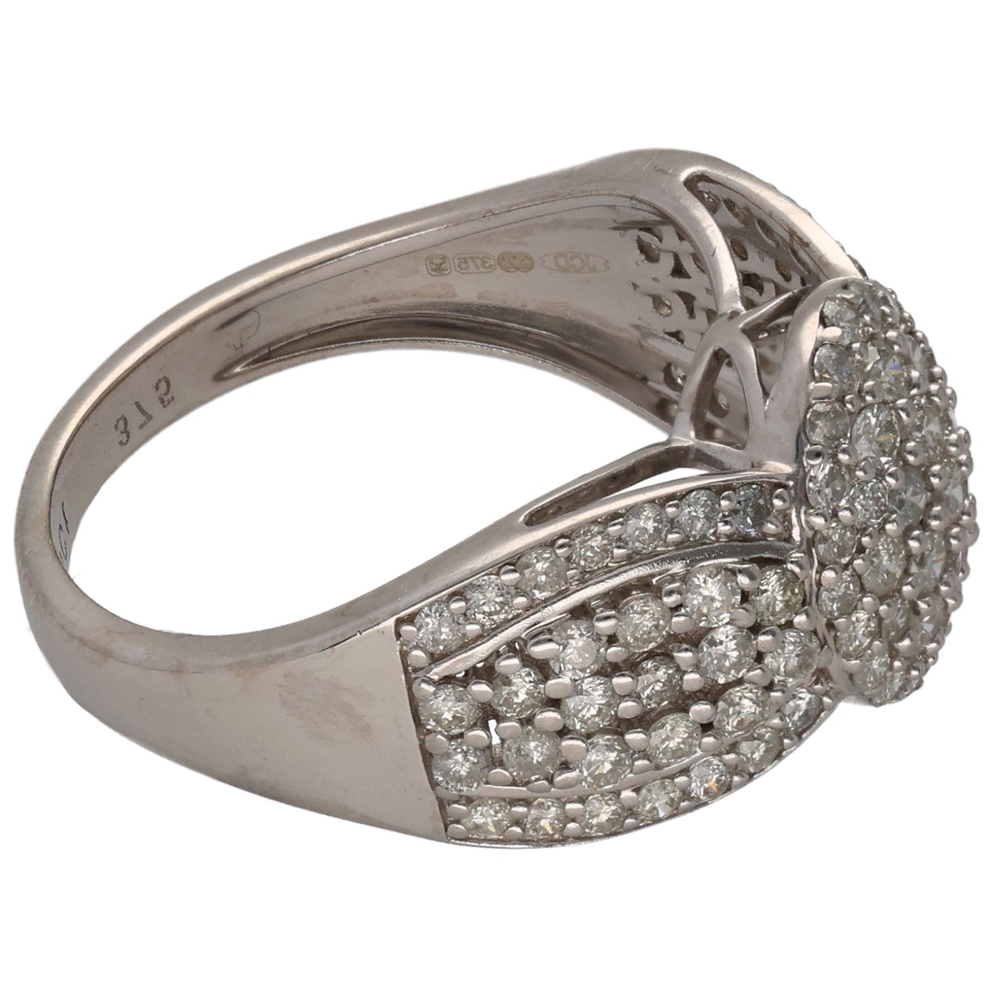 9ct White Gold 0.97ct Diamond Cluster Ring Size M