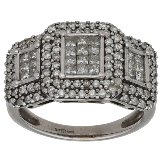 18ct White Gold 1.21ct Diamond Cluster Ring Size L
