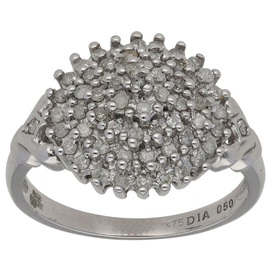 9ct White Gold 0.50ct Diamond Cluster Ring Size O