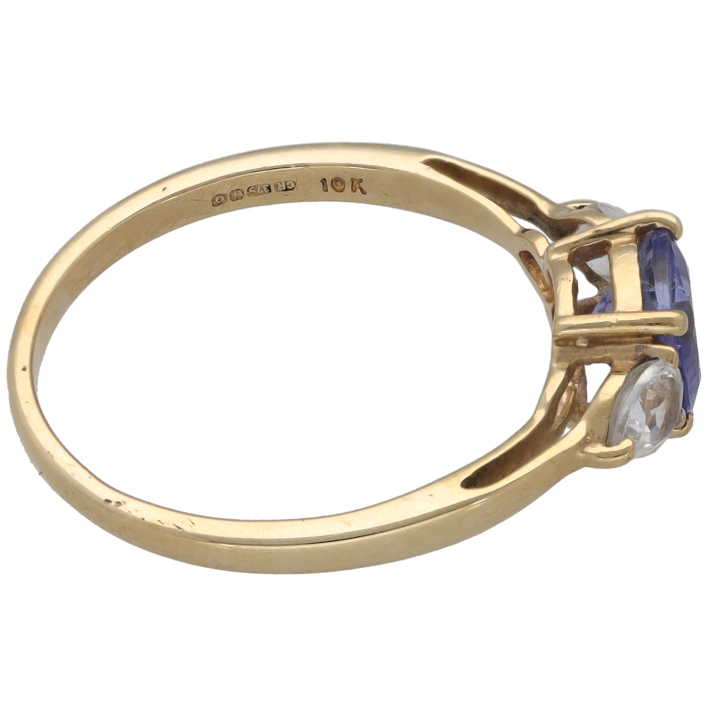 9ct Gold Tanzanite & Zircon Three Stone Ring Size L