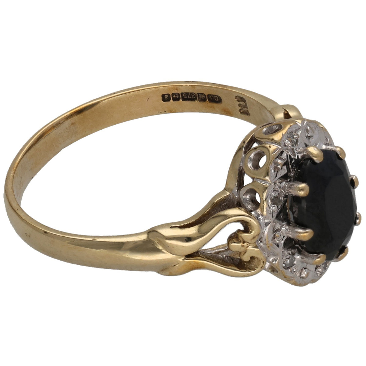 9ct Gold Sapphire & 0.03ct Diamond Dress/Cocktail Ring Size P