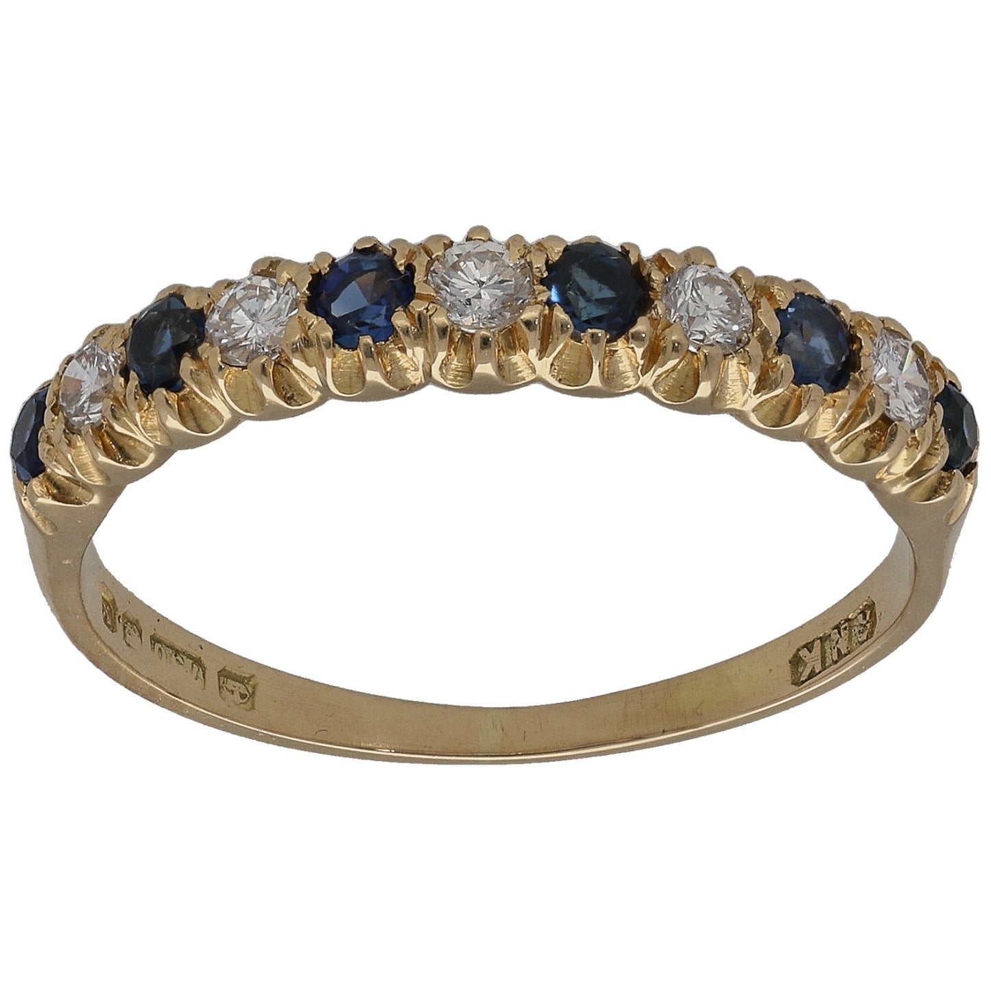 18ct Gold Sapphire & 0.10ct Diamond Half Eternity Ring Size M