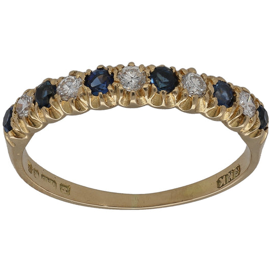 18ct Gold Sapphire & 0.10ct Diamond Half Eternity Ring Size M