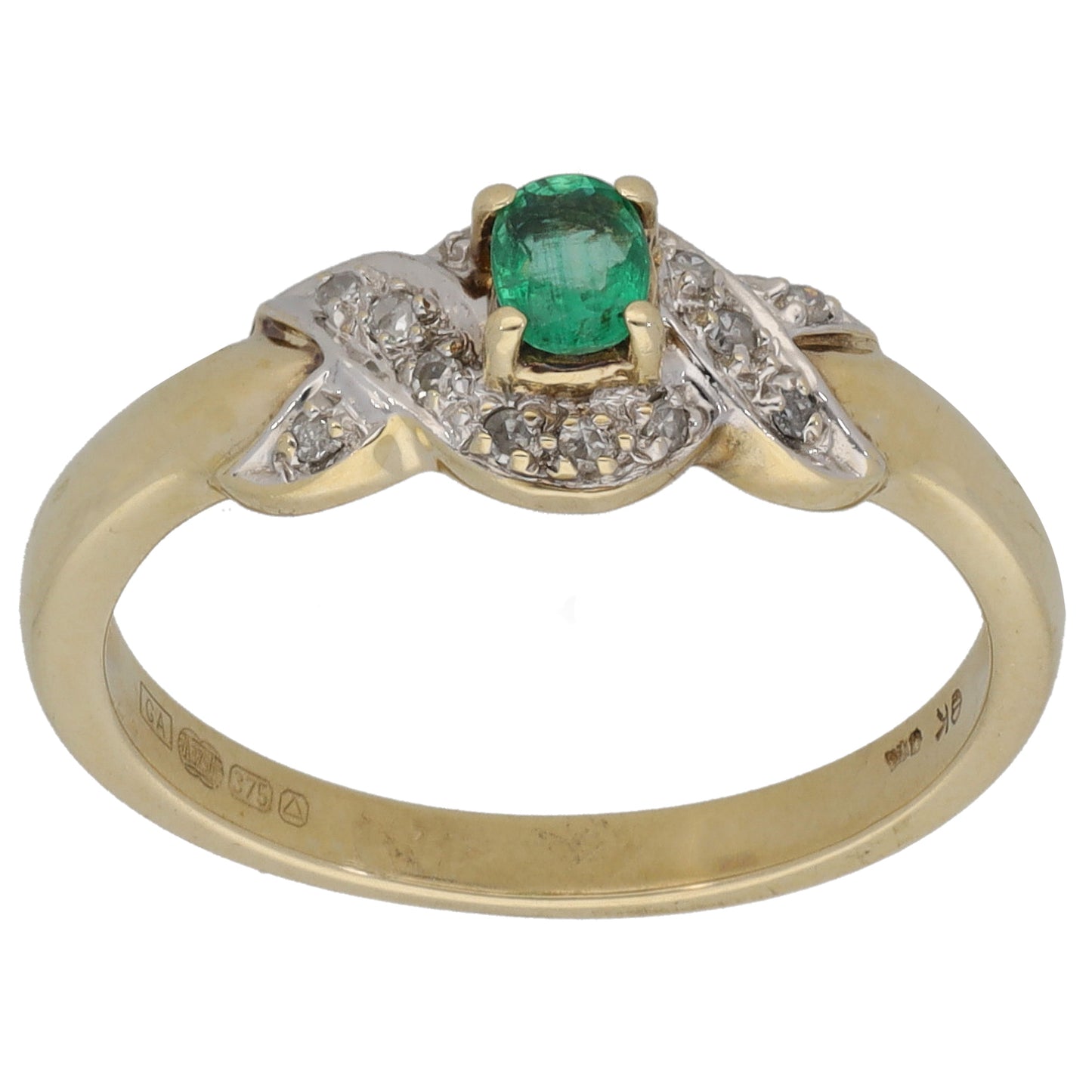 9ct Gold Emerald & 0.07ct Round Diamond Dress/Cocktail Ring Size O
