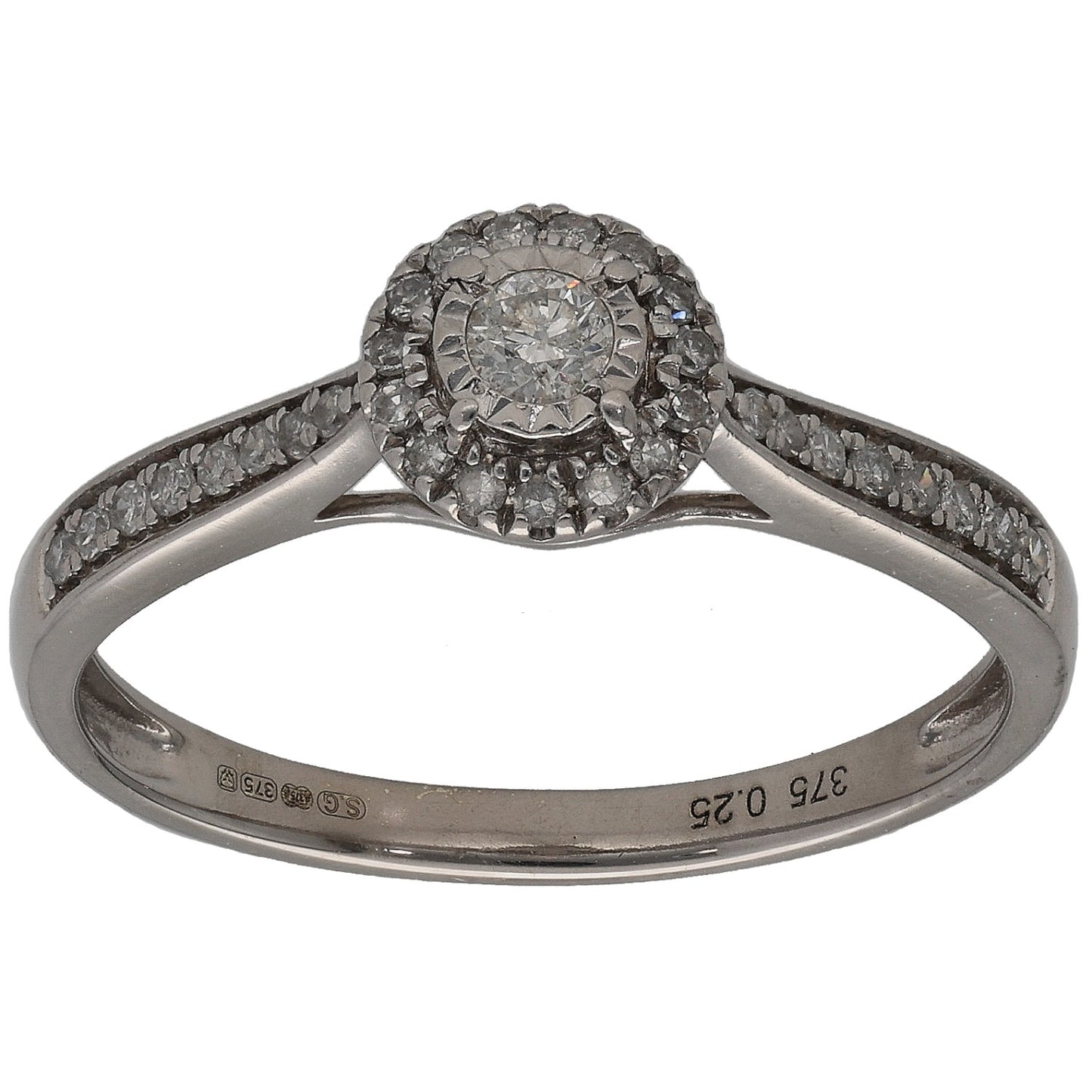 9ct White Gold 0.25ct Diamond Halo Ring Size O