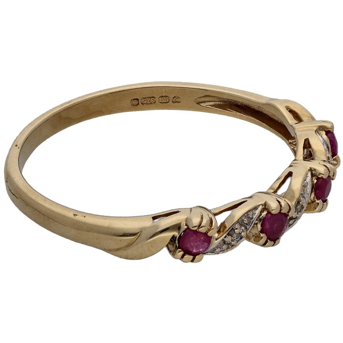 9ct Gold Glass Filled Ruby & 0.015ct Diamond Half Eternity Ring Size S
