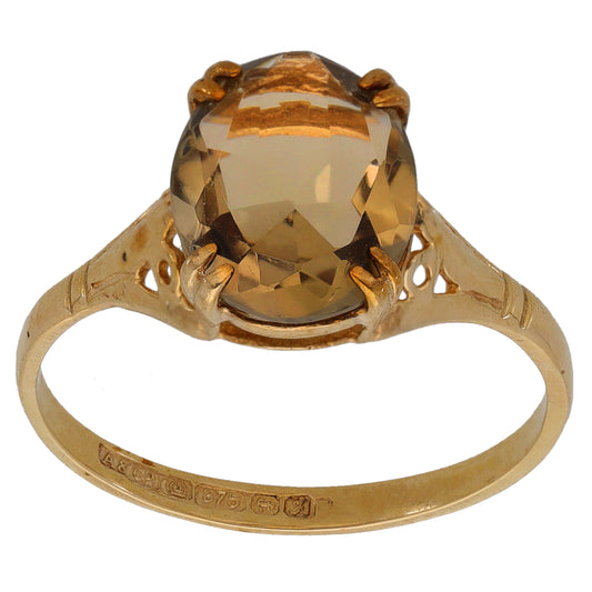 9ct Gold Quartz Single Stone Ring Size N