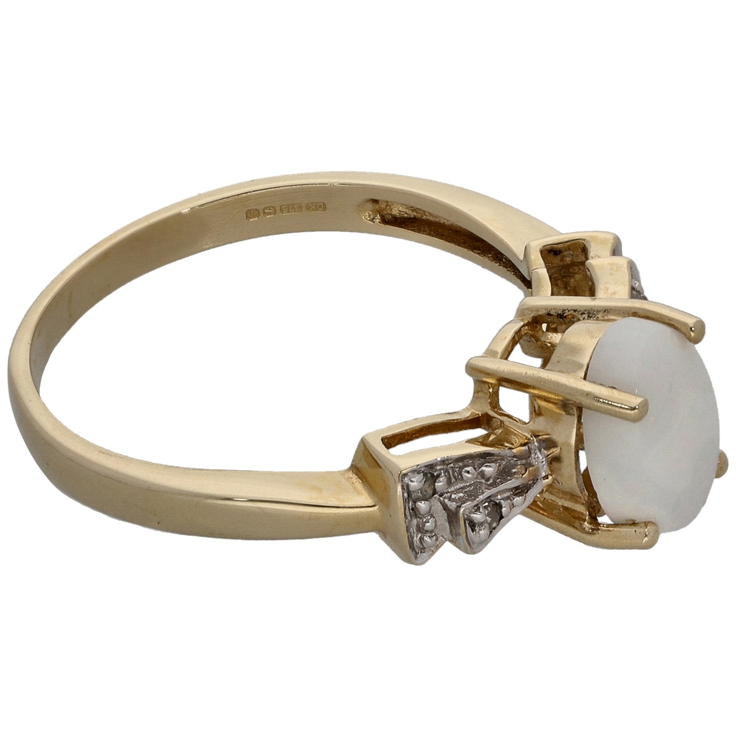 9ct Gold Opal & 0.02ct Diamond Single Stone Ring with Accent Stones Size N