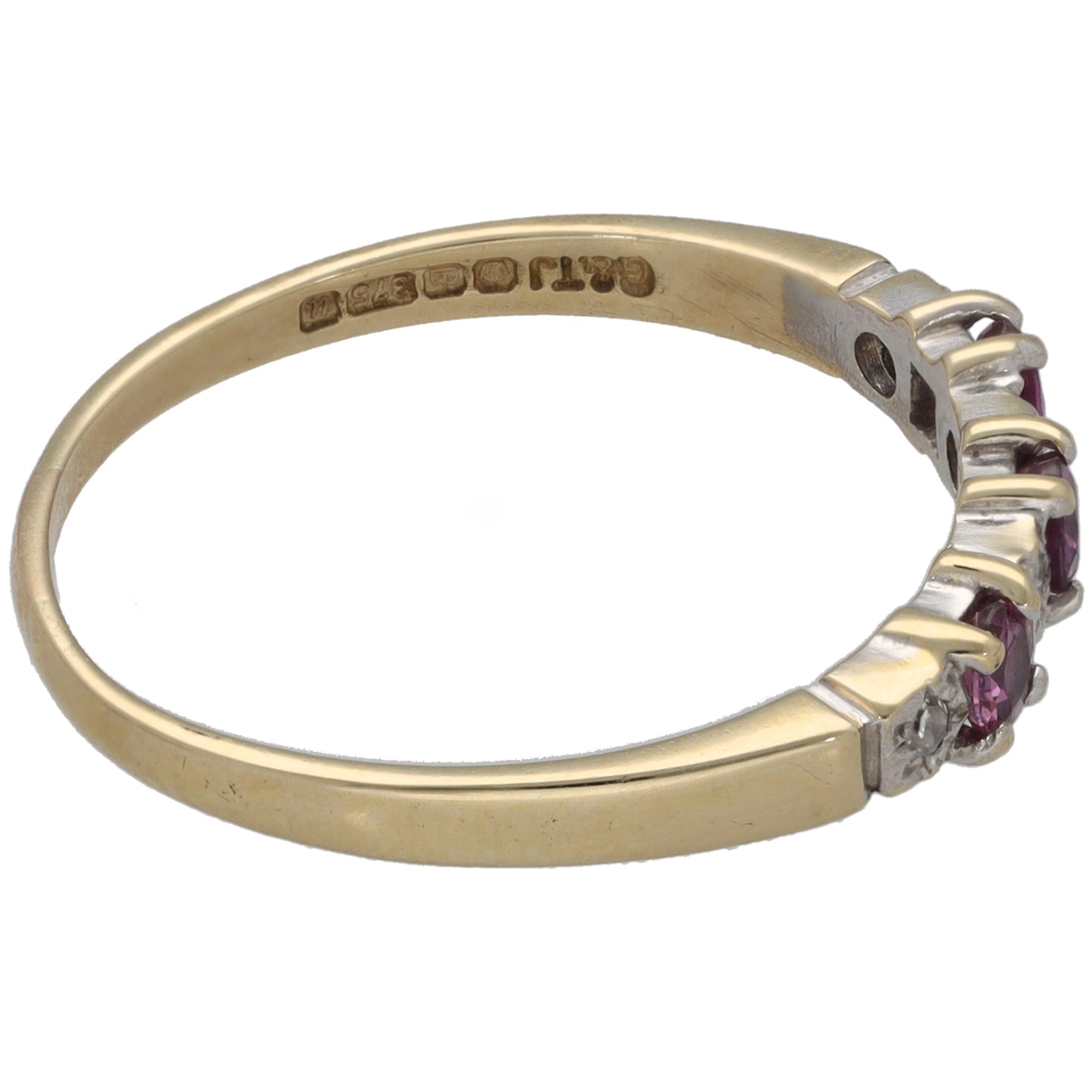 9ct Gold Ruby & 0.02ct Diamond Half Eternity Ring Size Q
