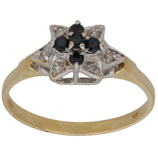 9ct Gold Sapphire & 0.03ct Diamond Dress/Cocktail Ring Size S