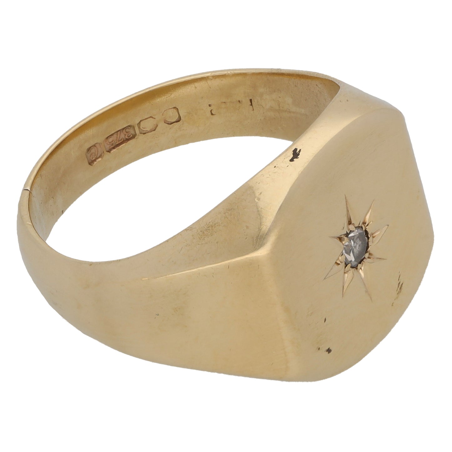 9ct Gold 0.07ct Diamond Signet Ring Size R