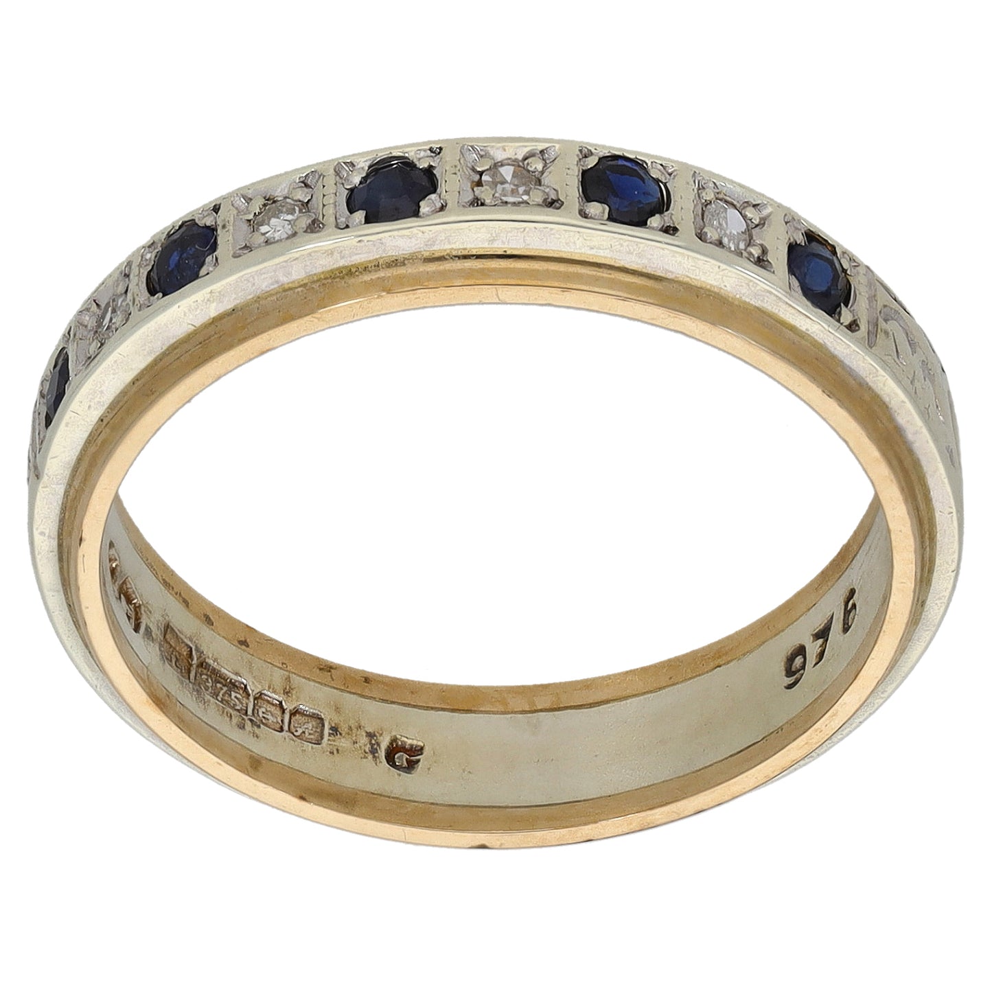 9ct Bi-Colour Gold 0.04ct Diamond & Sapphire Half Eternity Ring Size M