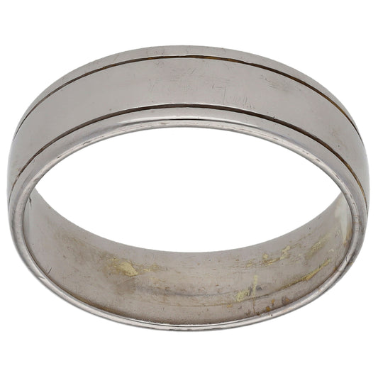 9ct White Gold Patterned Wedding Ring Size T