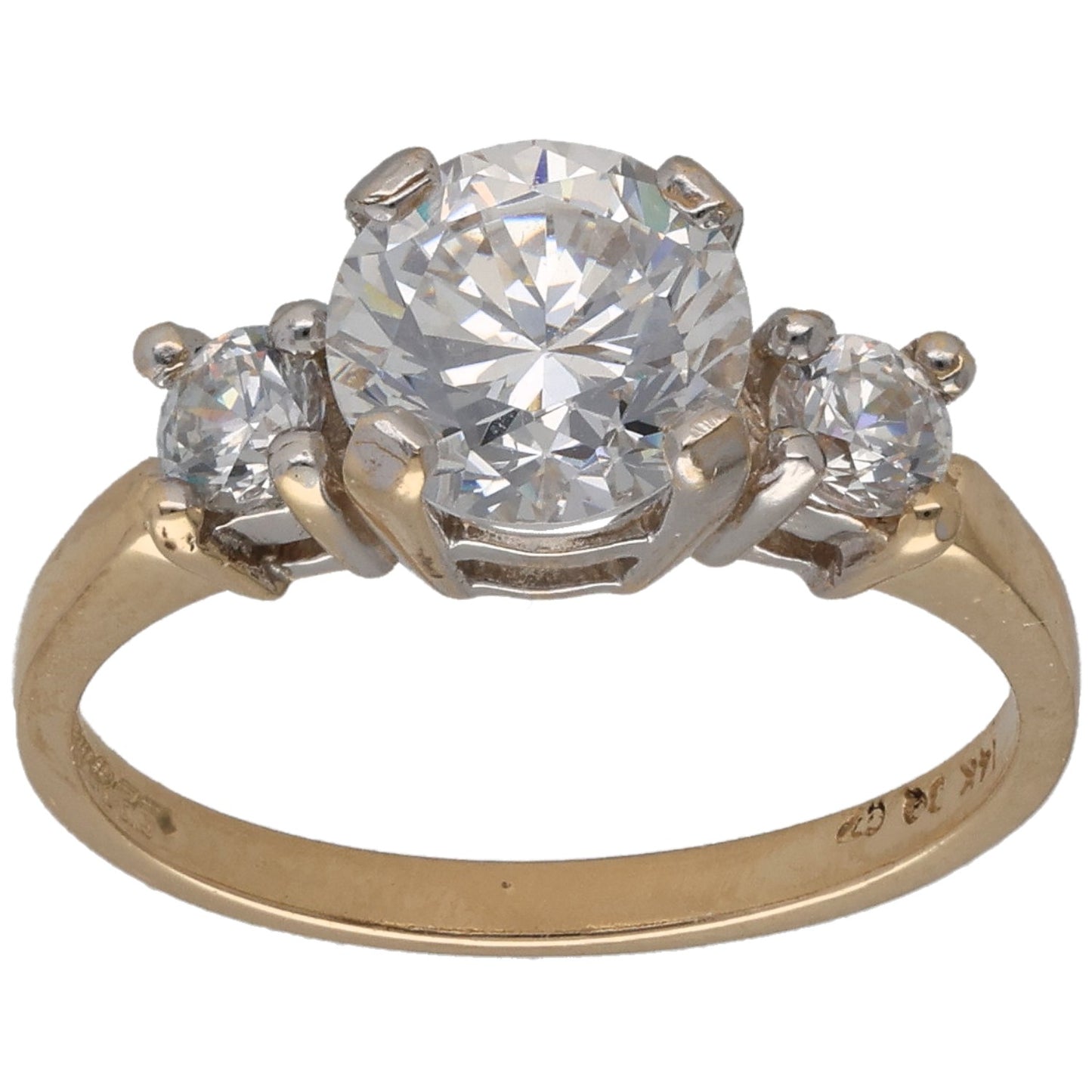 14ct Gold Cubic Zirconia Three Stone Ring Size K