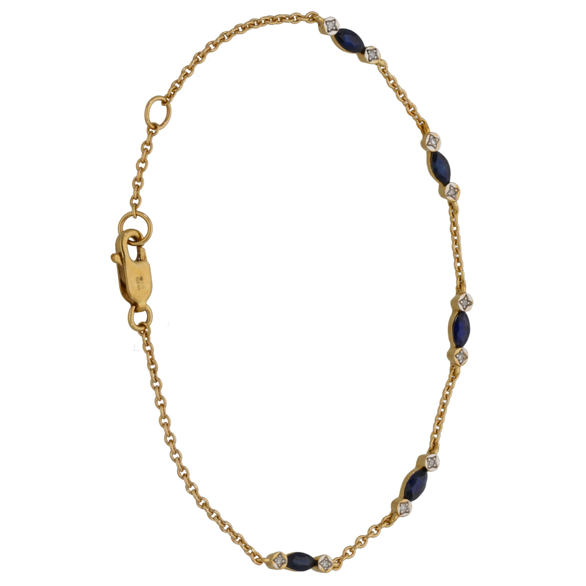 9ct Gold Sapphire & 0.05ct Diamond Fancy Stone Set Bracelet