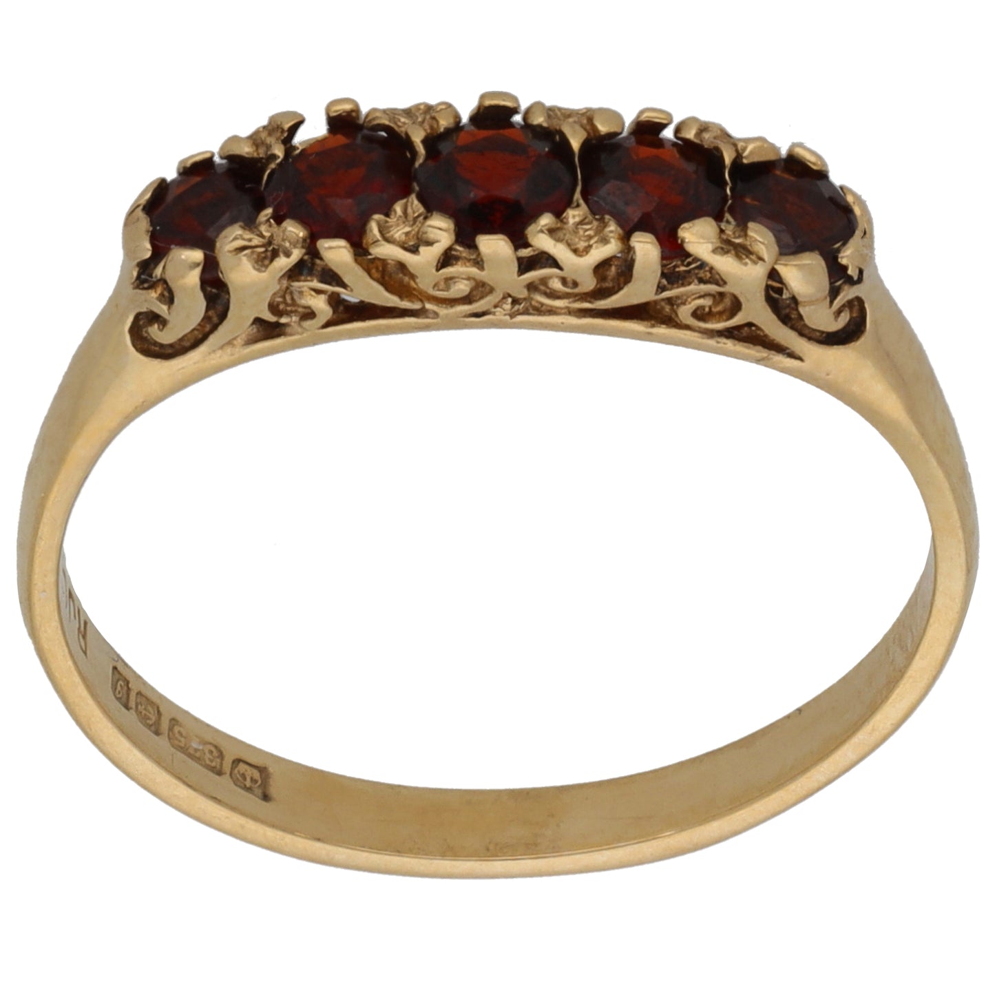 9ct Gold Garnet Half Eternity Ring Size Q