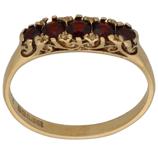 9ct Gold Garnet Half Eternity Ring Size Q
