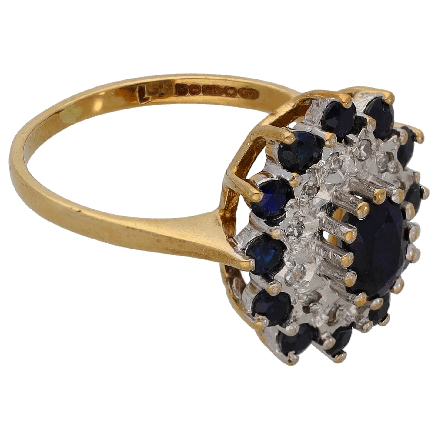 9ct Gold Sapphire & 0.06ct Diamond Dress/Cocktail Ring Size L