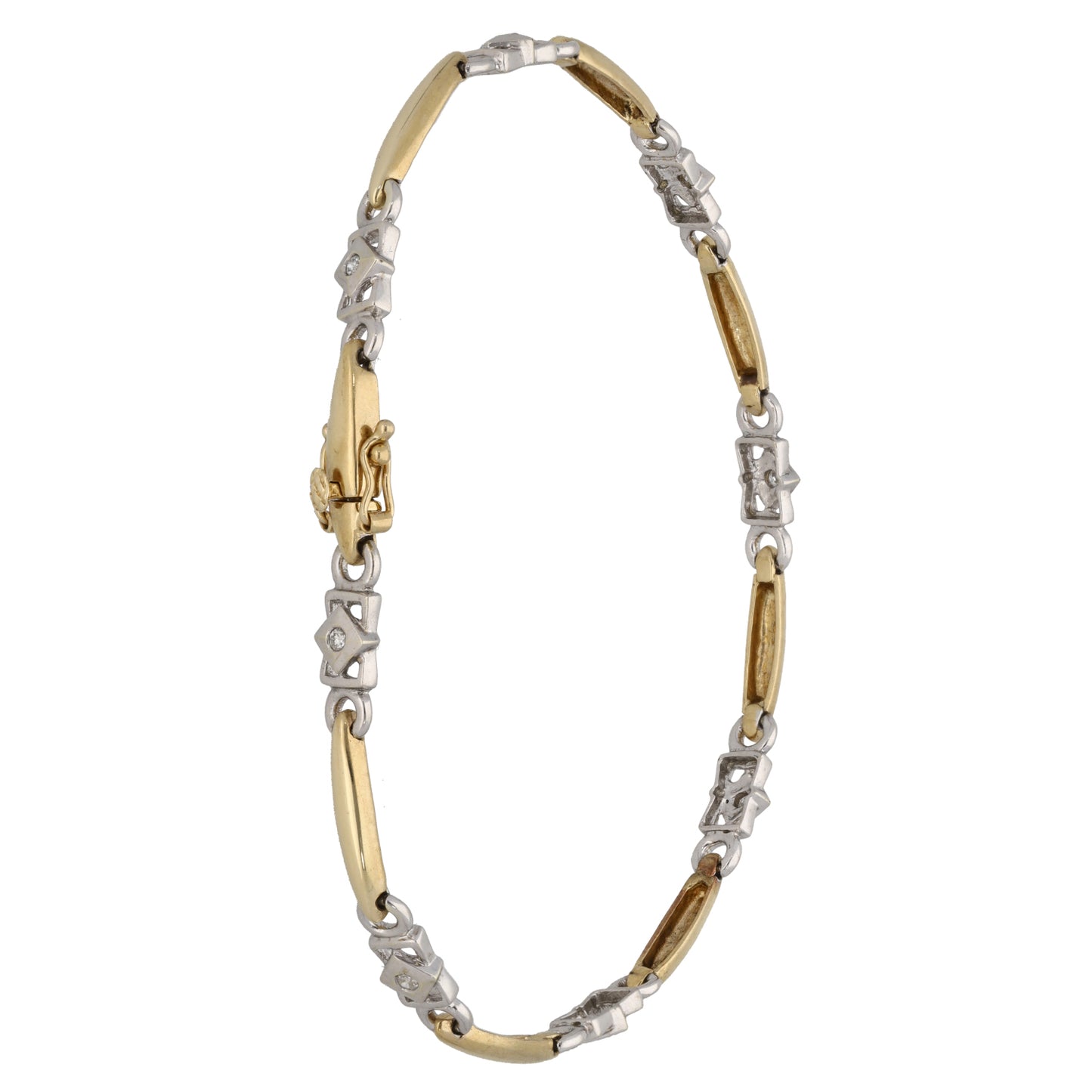 9ct Bi-Colour Gold 0.08ct Diamond Fancy Stone Set Bracelet