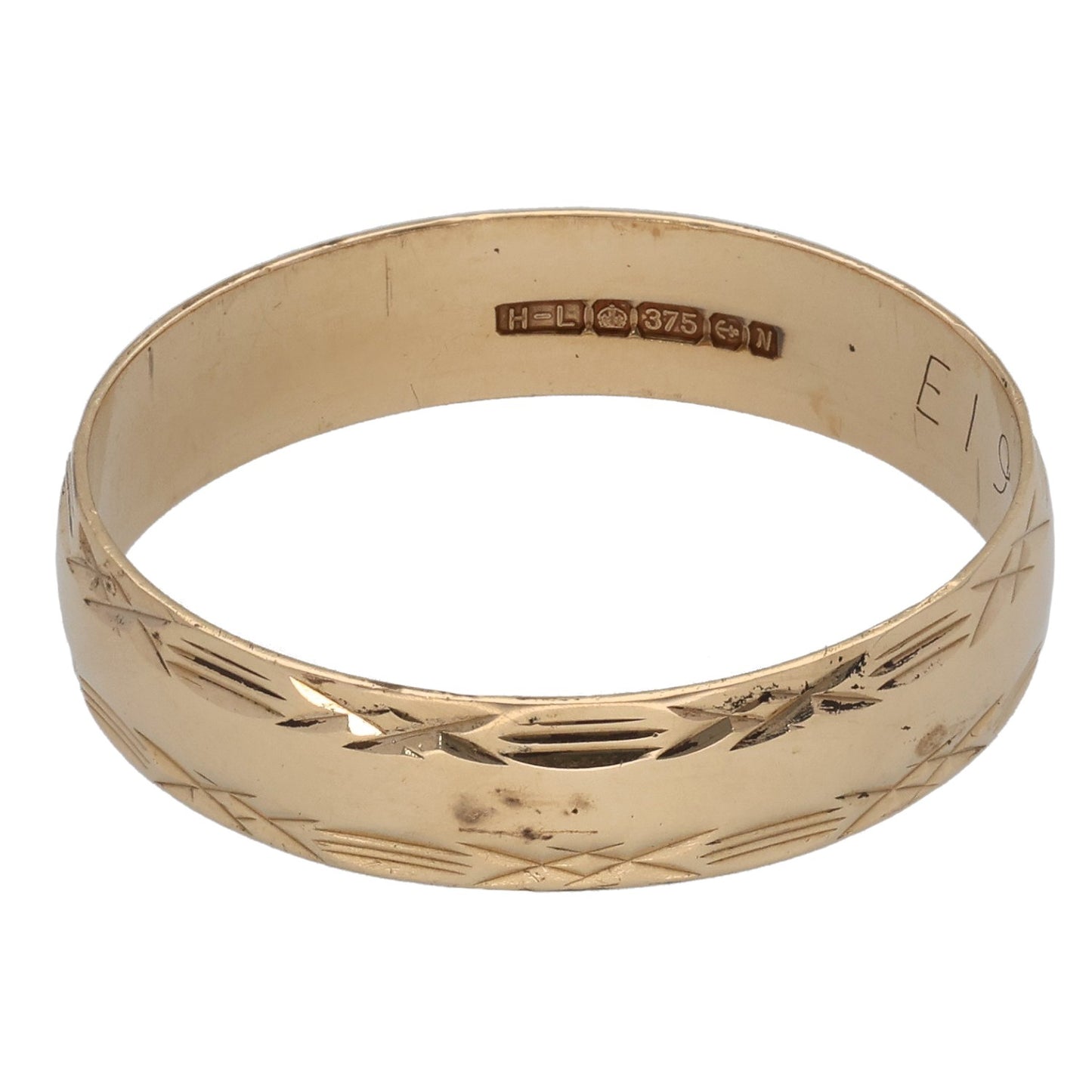9ct Gold Patterned Wedding Ring Size W