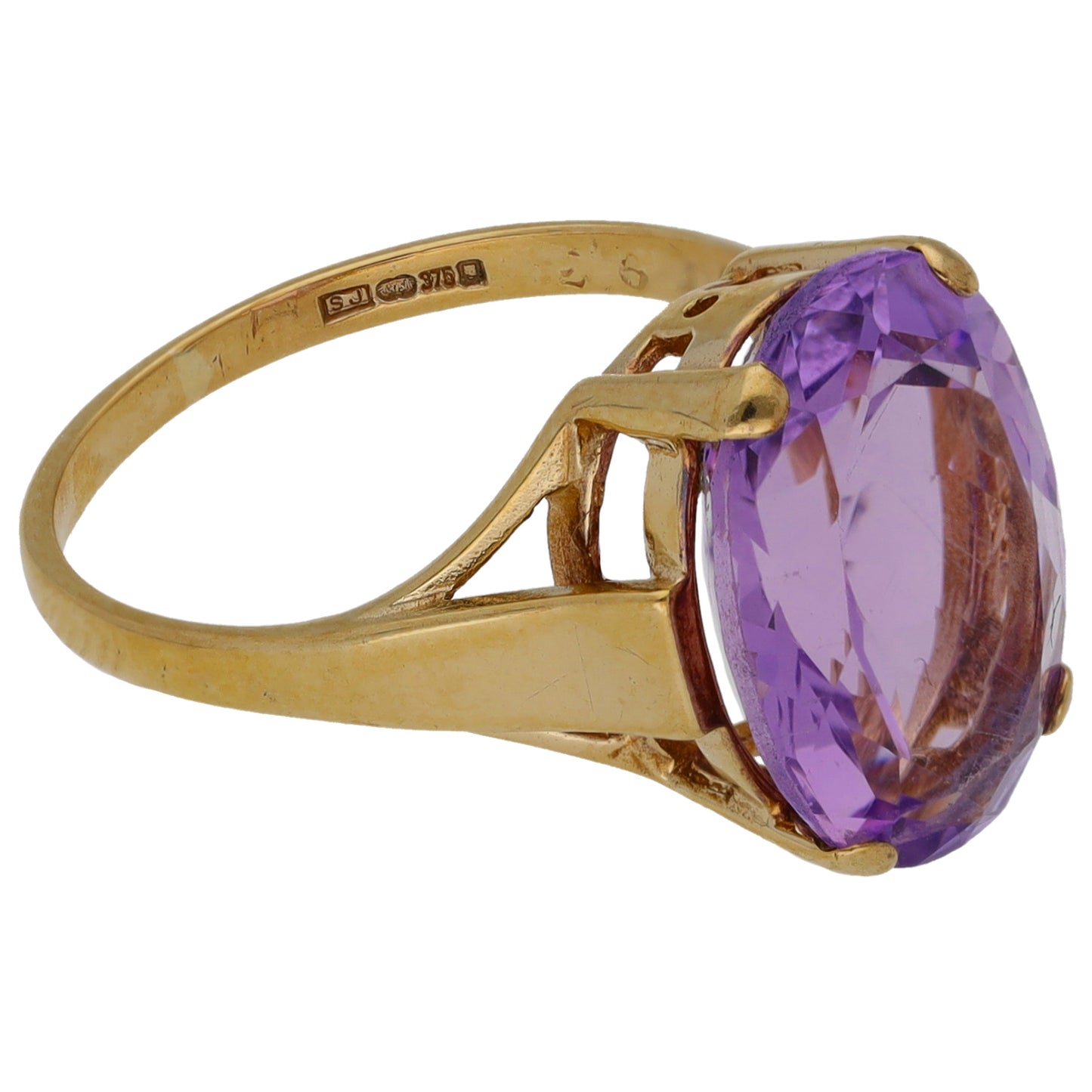 9ct Gold Amethyst Single Stone Ring Size L