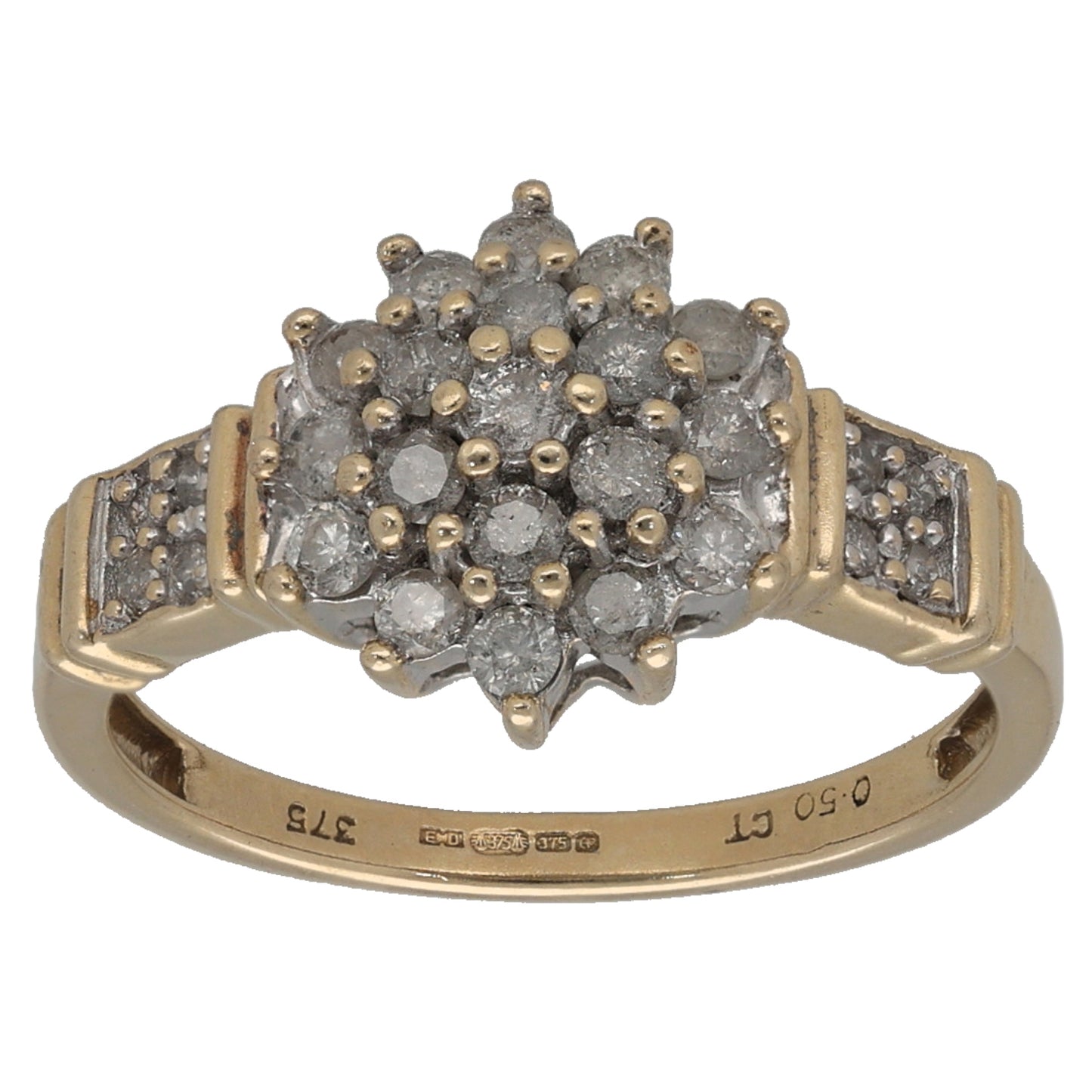 9ct Gold 0.50ct Diamond Cluster Ring Size L