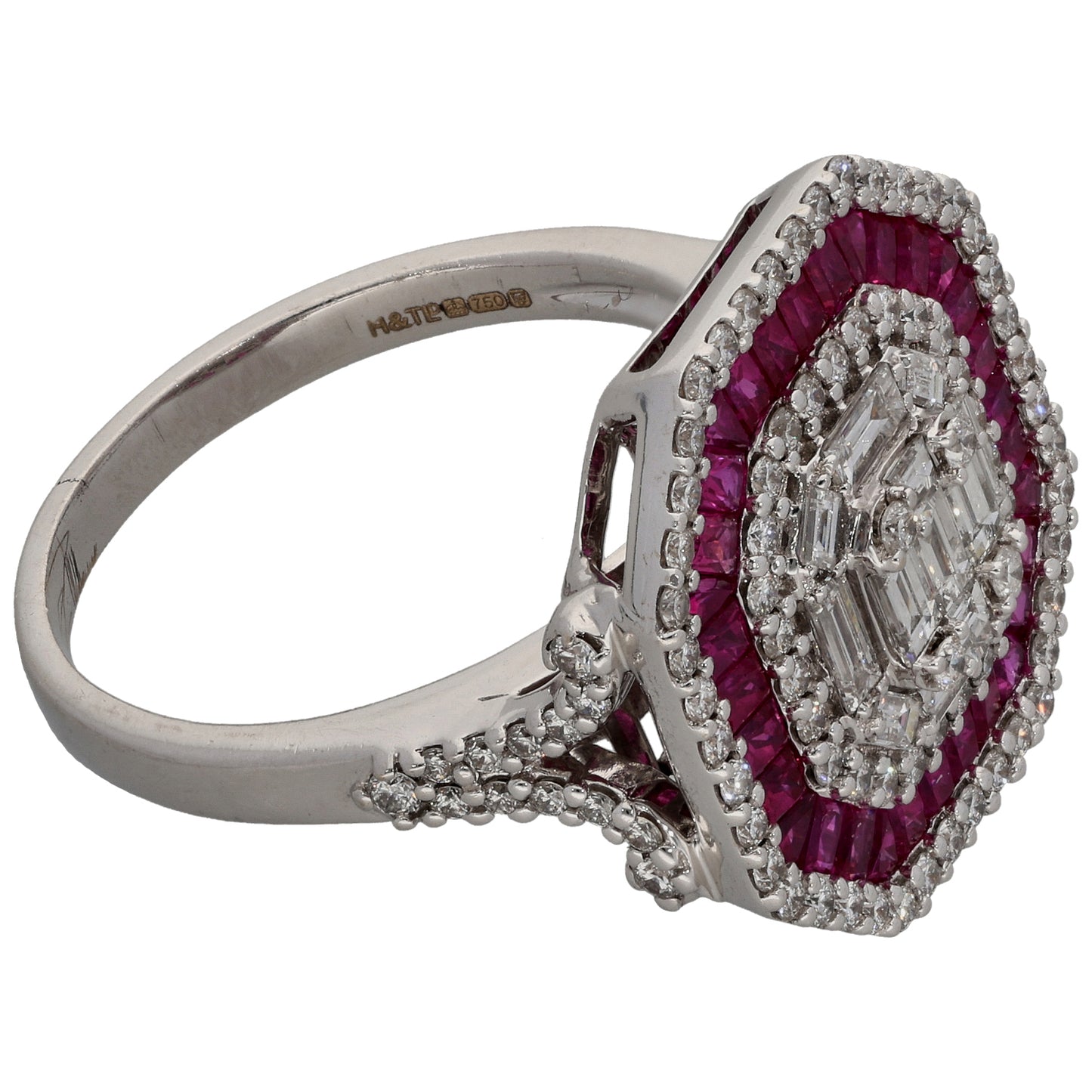 18ct White Gold Ruby & 1.37ct Diamond Dress/Cocktail Ring Size T