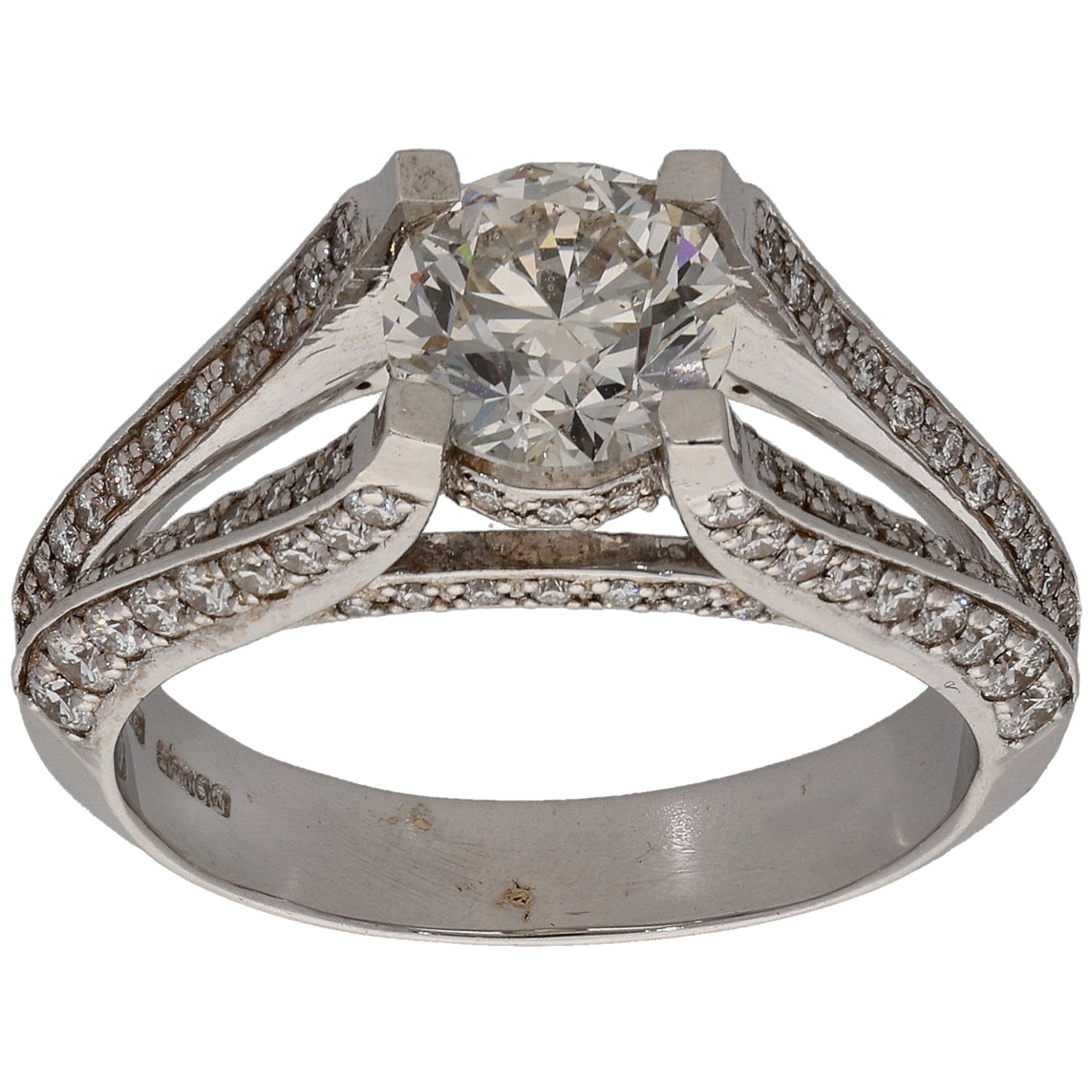 18ct White Gold 2.27ct Diamond Solitaire Ring With Accent Stones Size Q
