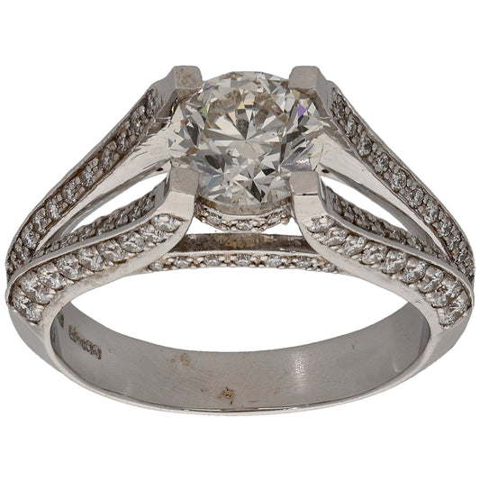 18ct White Gold 2.27ct Diamond Solitaire Ring With Accent Stones Size Q