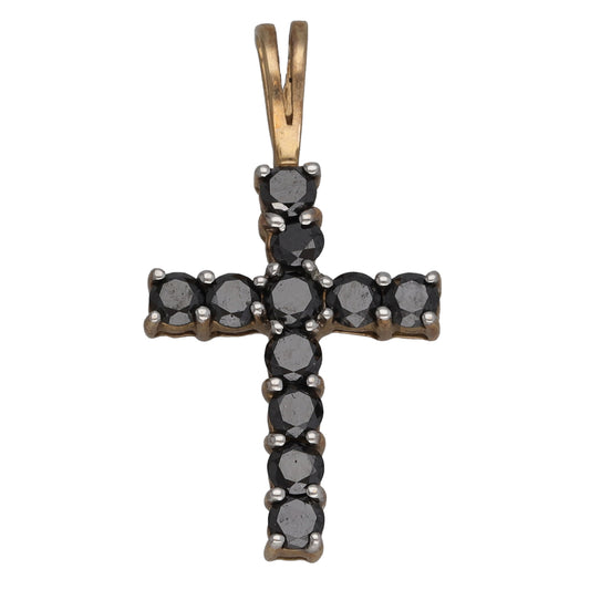 9ct Gold 0.88ct Black Diamond Cross Pendant
