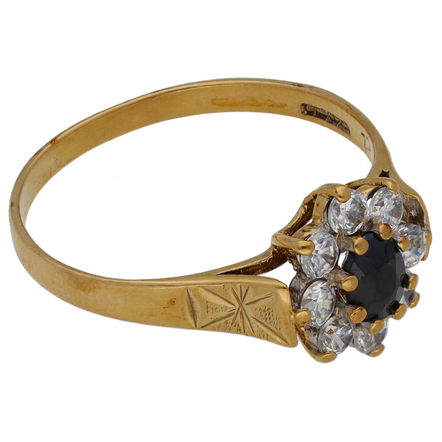 9ct Gold Sapphire & Cubic Zirconia Cluster Ring Size T