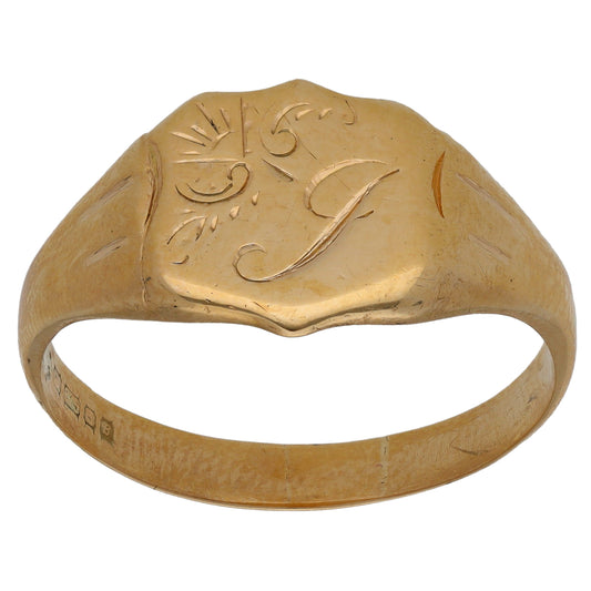 9ct Gold Patterned Signet Ring Size Z