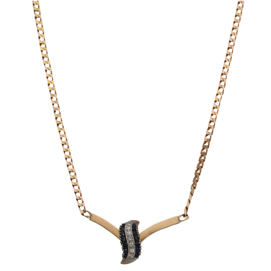 9ct Gold 0.21ct Diamond & Sapphire Fancy Necklace 18"