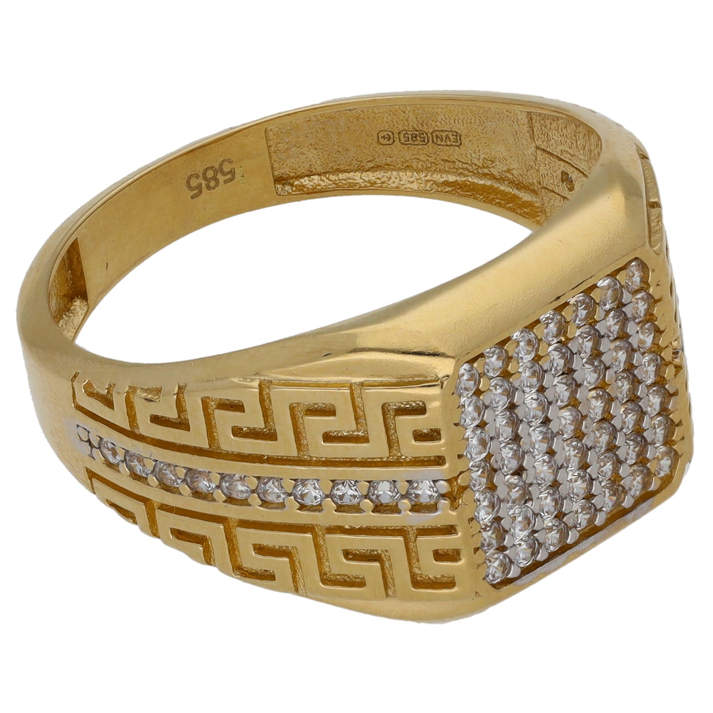 14ct Gold Cubic Zirconia Patterned Signet Ring Size U