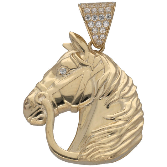 New 9ct Gold Cubic Zirconia Horse Head Pendant
