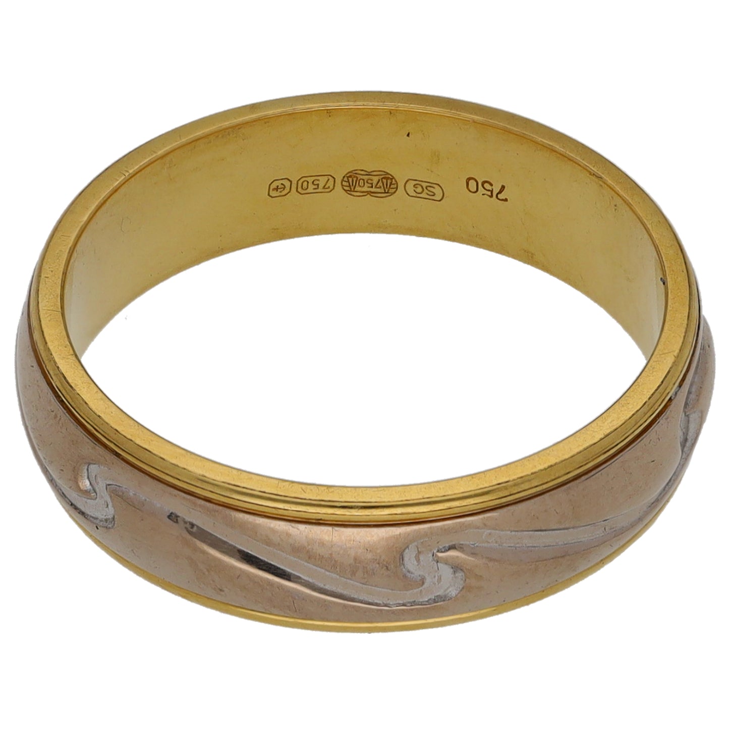 18ct Bi-Colour Gold Patterned Wedding Ring Size L